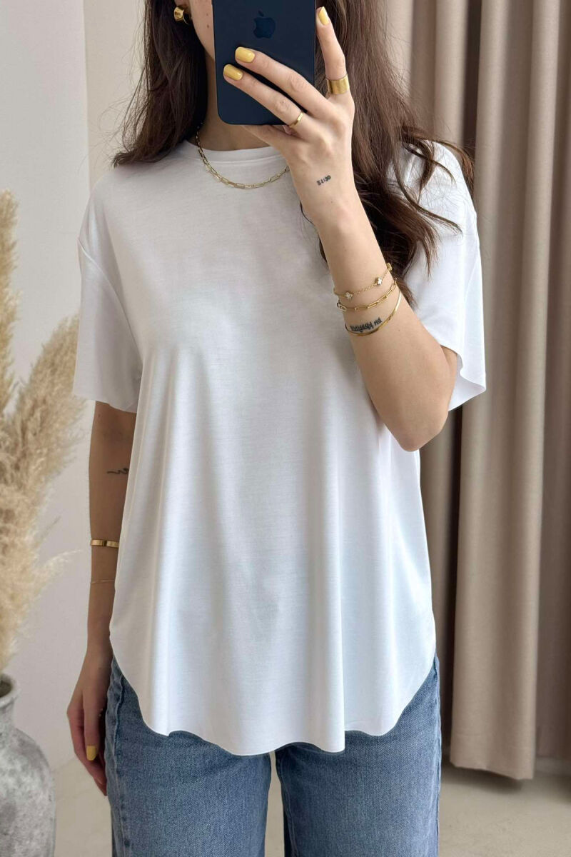 ONE COLOR ROUND NECK WOMEN T-SHIRT WHITE-E BARDHE - 2