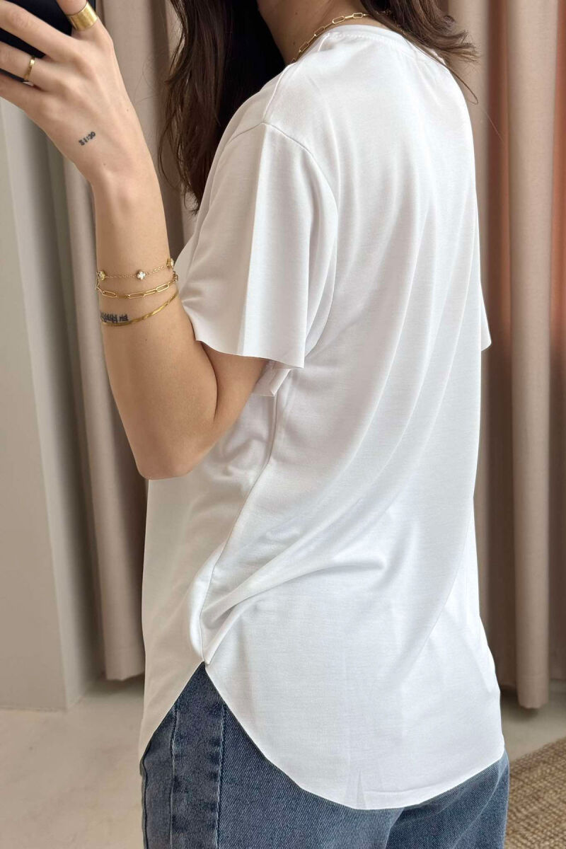 ONE COLOR ROUND NECK WOMEN T-SHIRT WHITE-E BARDHE - 3