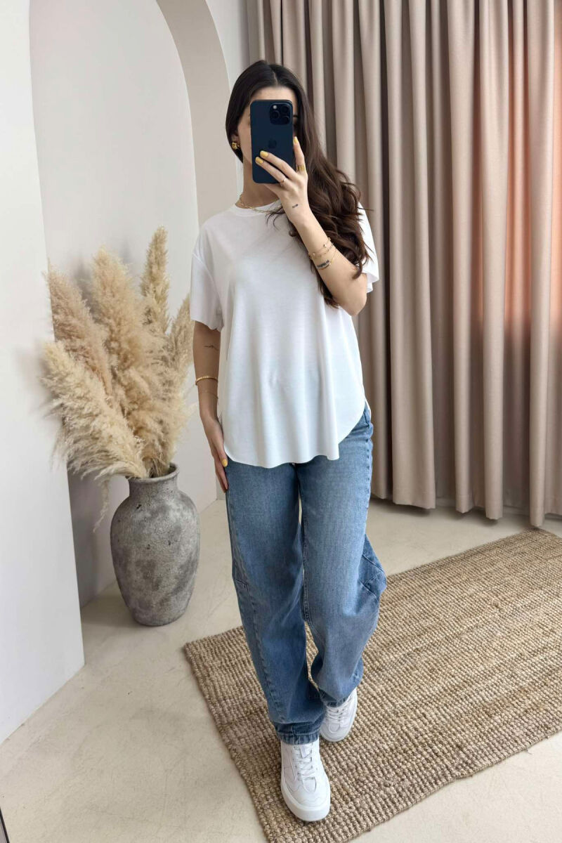 ONE COLOR ROUND NECK WOMEN T-SHIRT WHITE-E BARDHE - 4