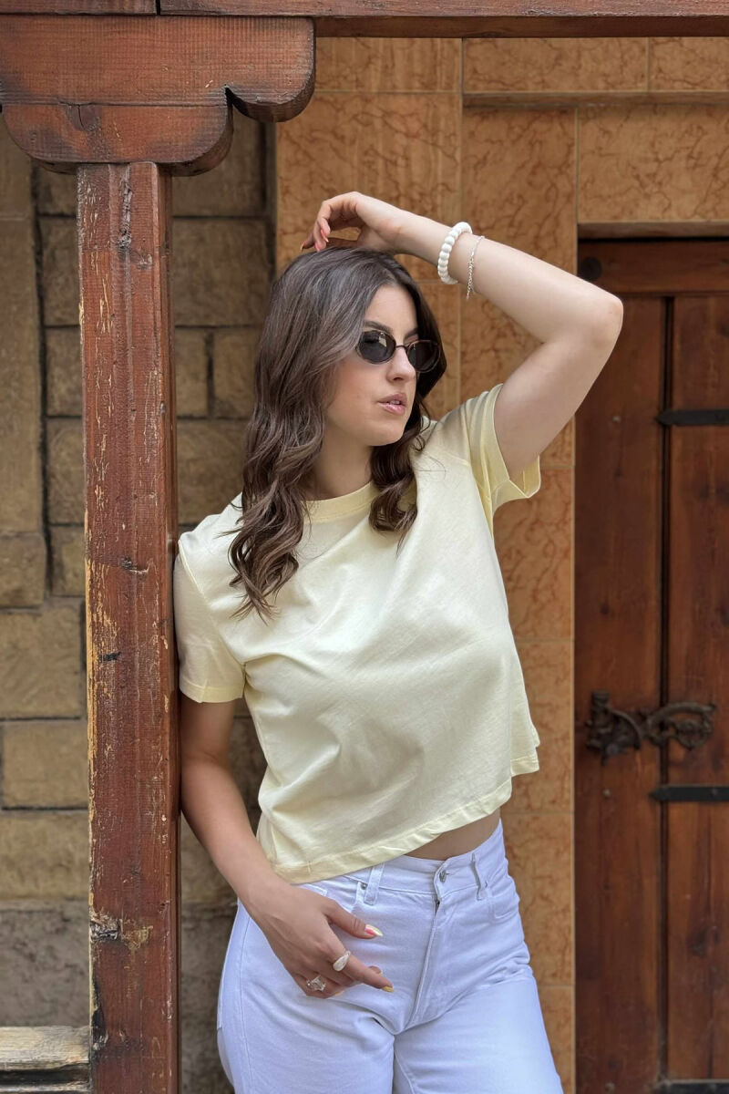 ONE COLOR ROUND NECK WOMEN T-SHIRT YELLOW/E VERDHE - 5
