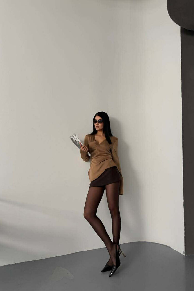 ONE COLOR SATIN WOMEN SHIRT DARK BEIGE/BEZHE ERRET - 2