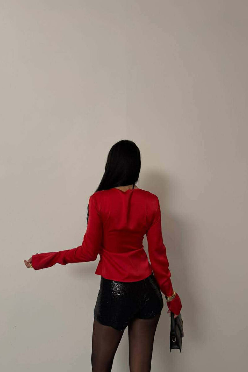 ONE COLOR SATIN WOMEN SHIRT RED/E KUQE - 3