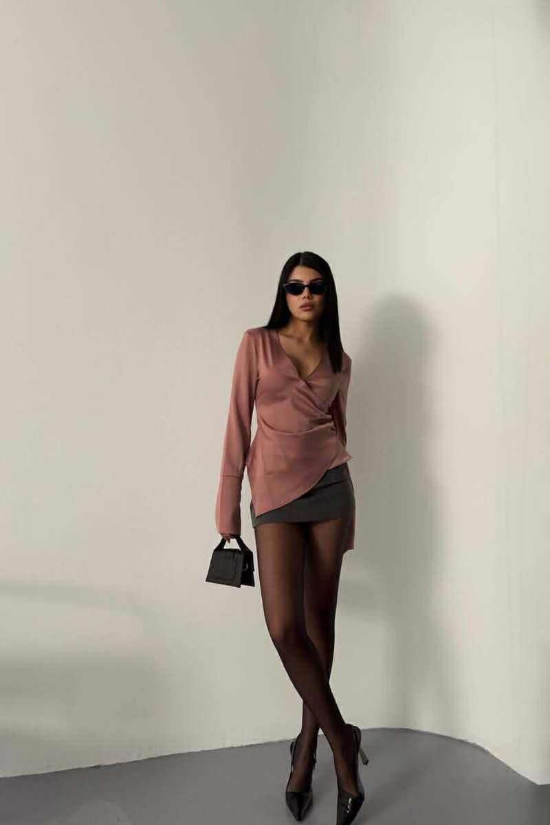 ONE COLOR SATIN WOMEN SHIRT VINEGAR/UTHULL - 3