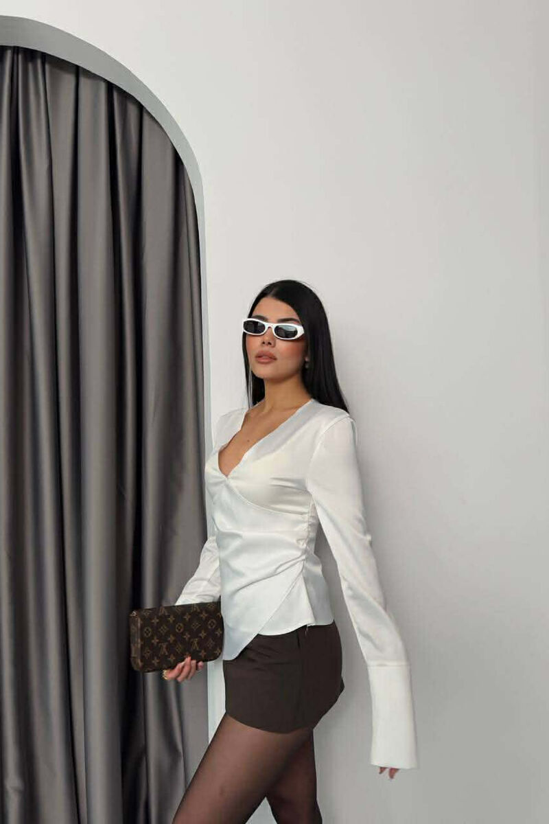 ONE COLOR SATIN WOMEN SHIRT WHITE-E BARDHE - 3