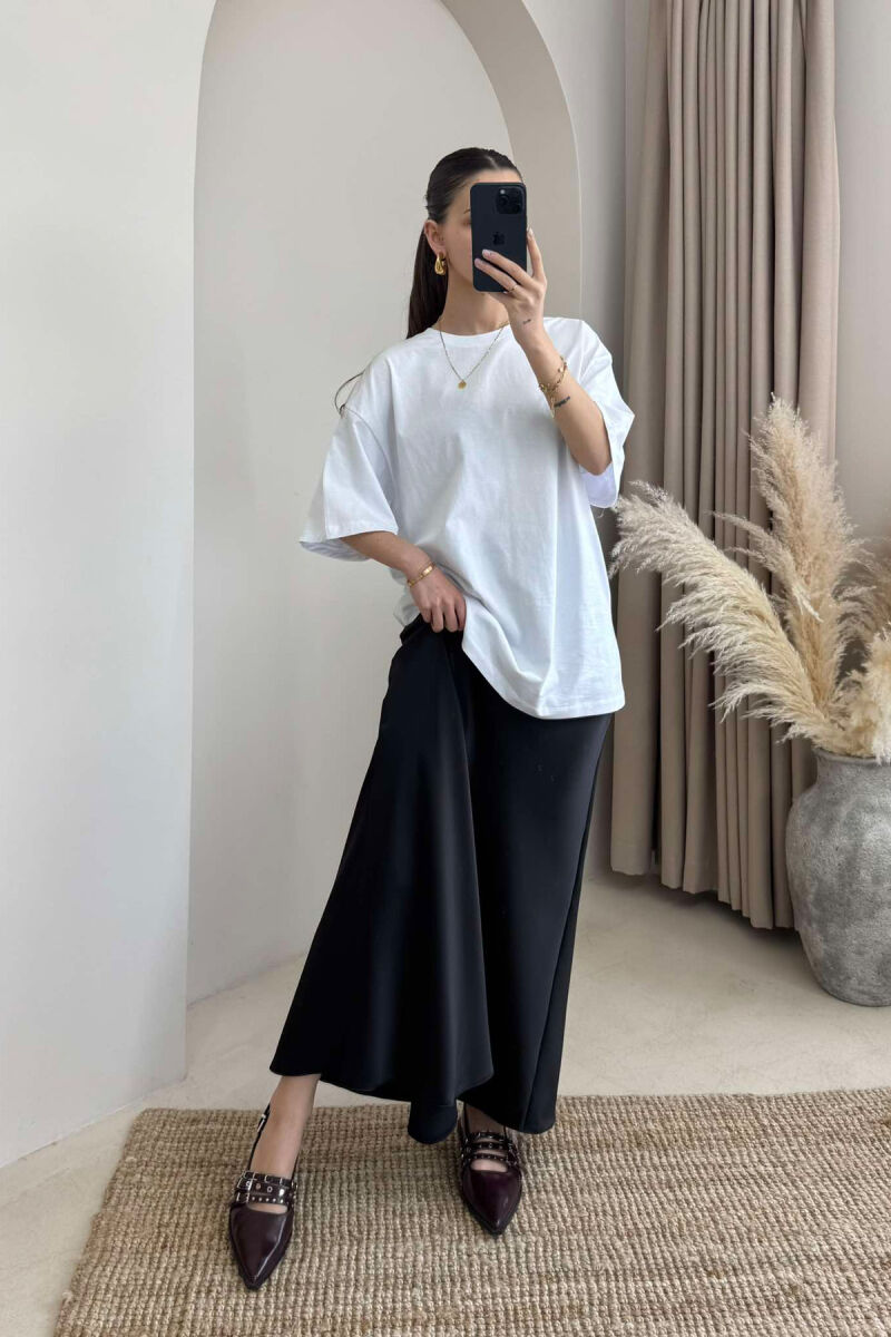 ONE COLOR SATIN LONG WOMEN SKIRT BLACK/ E ZEZE - 1