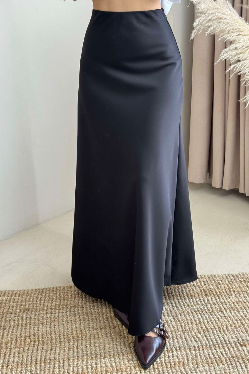 ONE COLOR SATIN LONG WOMEN SKIRT BLACK/ E ZEZE - 4