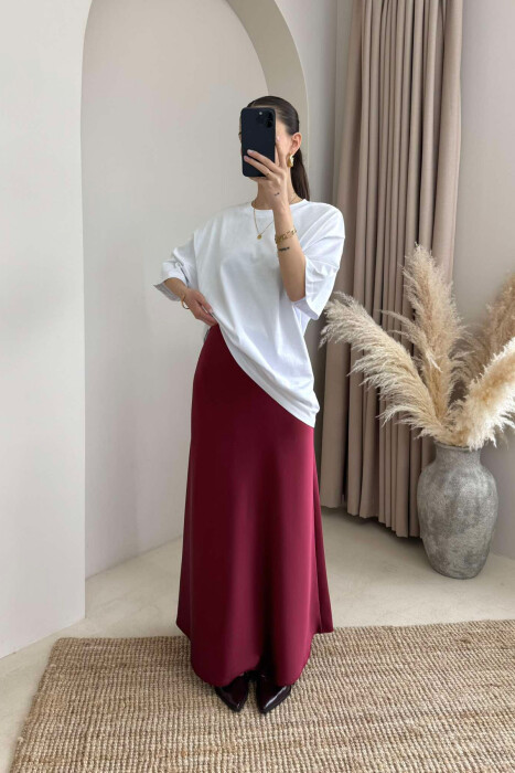 ONE COLOR SATIN LONG WOMEN SKIRT BURGUNDY/VISHNJE - 2