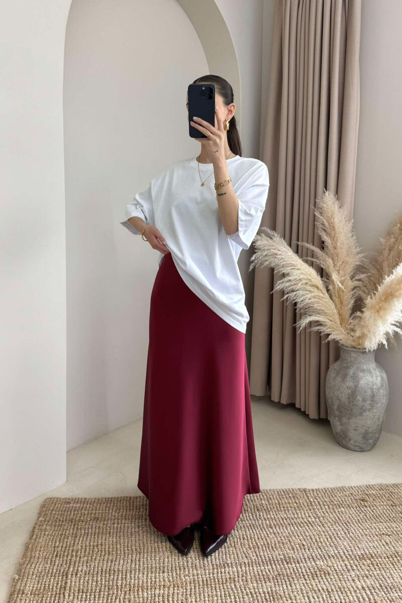 ONE COLOR SATIN LONG WOMEN SKIRT BURGUNDY/VISHNJE - 2