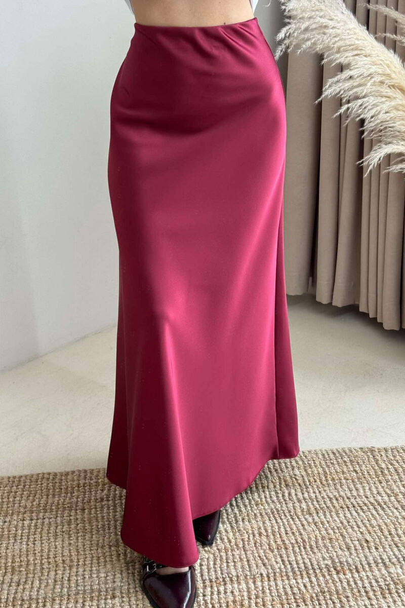 ONE COLOR SATIN LONG WOMEN SKIRT BURGUNDY/VISHNJE - 3