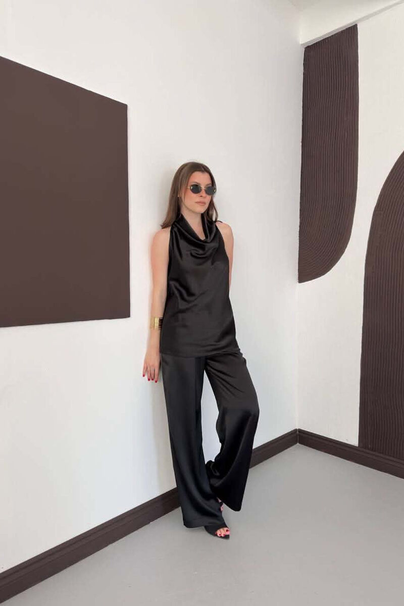 ONE COLOR SATIN TANK TOP + TROUSERS WOMAN SET BLACK/ E ZEZE - 2