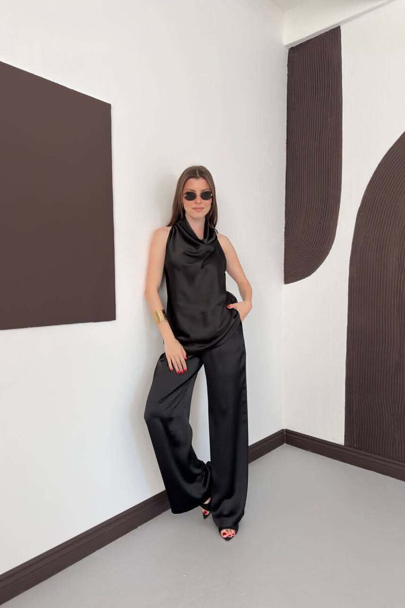 ONE COLOR SATIN TANK TOP + TROUSERS WOMAN SET BLACK/ E ZEZE - 7