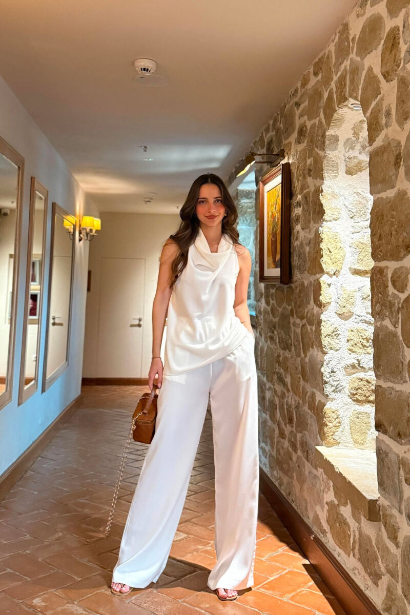 ONE COLOR SATIN TANK TOP + TROUSERS WOMAN SET WHITE-E BARDHE - 3