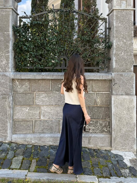 ONE COLOR WOMAN SKIRT DARK BLUE/BEE - 3