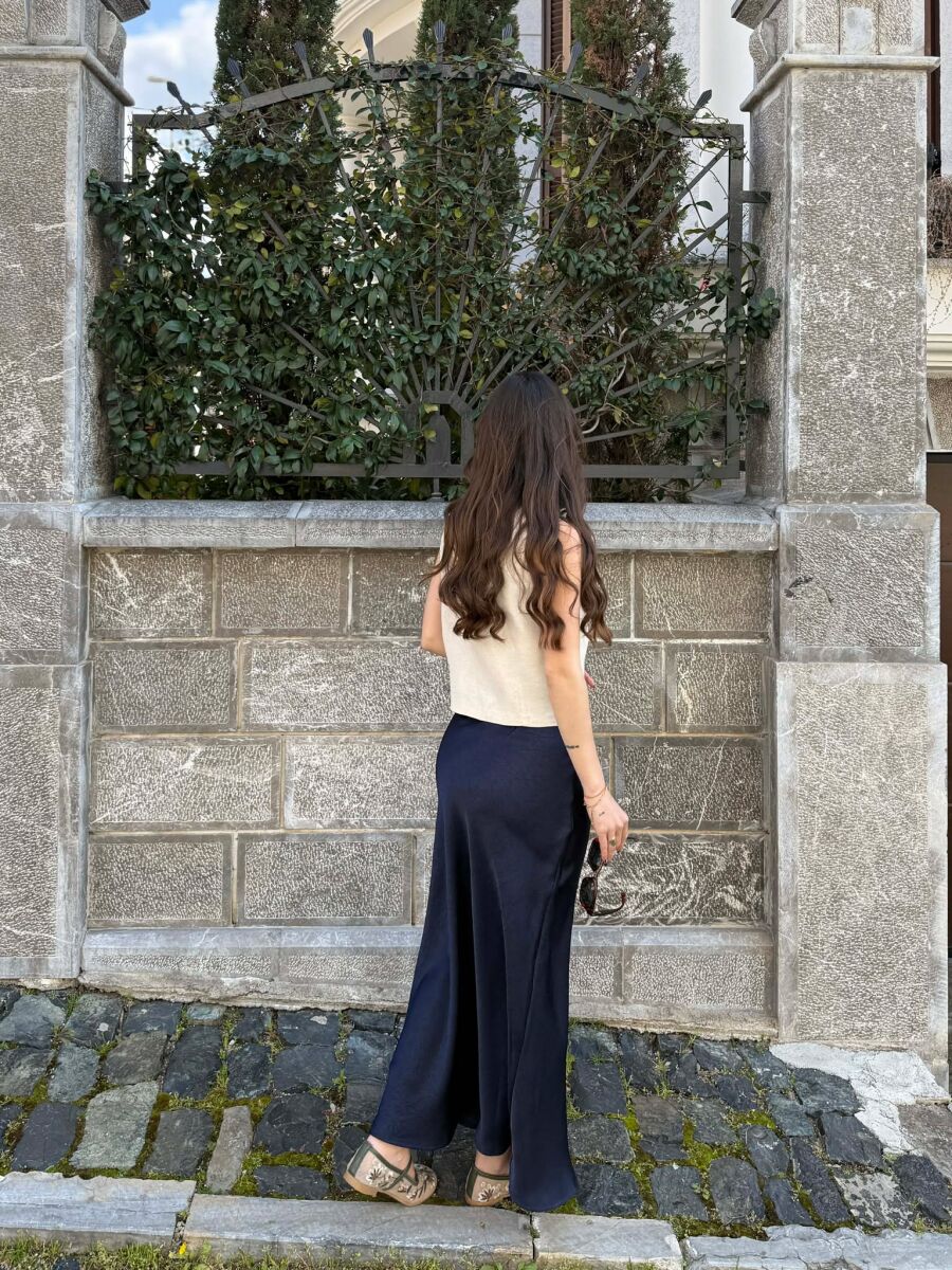 ONE COLOR WOMAN SKIRT DARK BLUE/BEE - 3