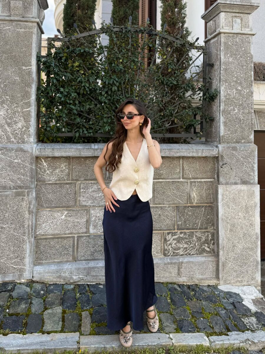 ONE COLOR WOMAN SKIRT DARK BLUE/BEE - 4