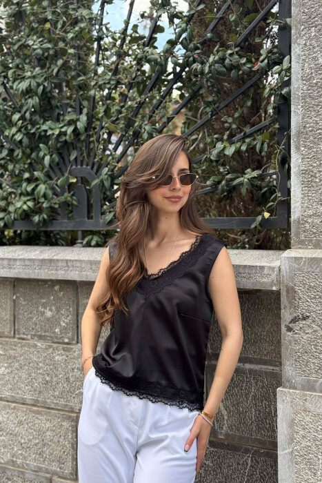 ONE COLOR SATIN WOMAN TANK TOP BLACK/ E ZEZE - 3