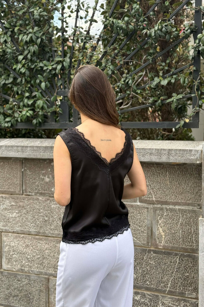 ONE COLOR SATIN WOMAN TANK TOP BLACK/ E ZEZE - 4