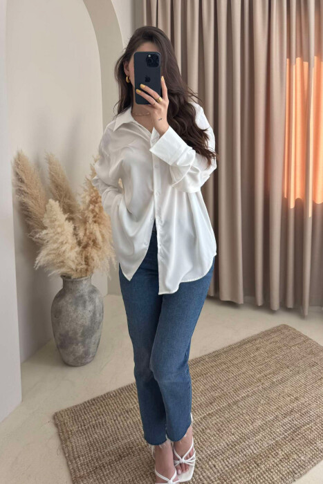 ONE COLOR SATIN WOMEN SHIRT WHITE-E BARDHE 