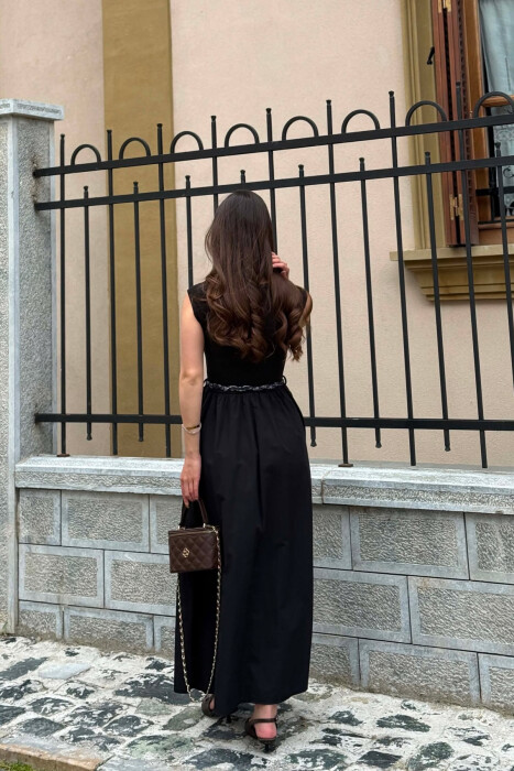 ONE COLOR SCARF BELT DETAIL WOMAN DRESS BLACK/ E ZEZE - 3