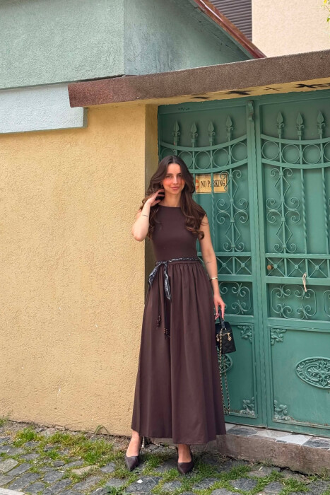 ONE COLOR SCARF BELT DETAIL WOMAN DRESS DARK BROWN/KAE - 2