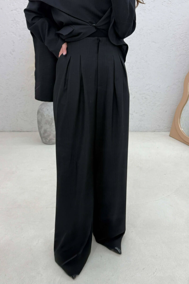 ONE COLOR SCARF DETAIL JACKET+TROUSERS WOMEN SET BLACK/ E ZEZE - 4