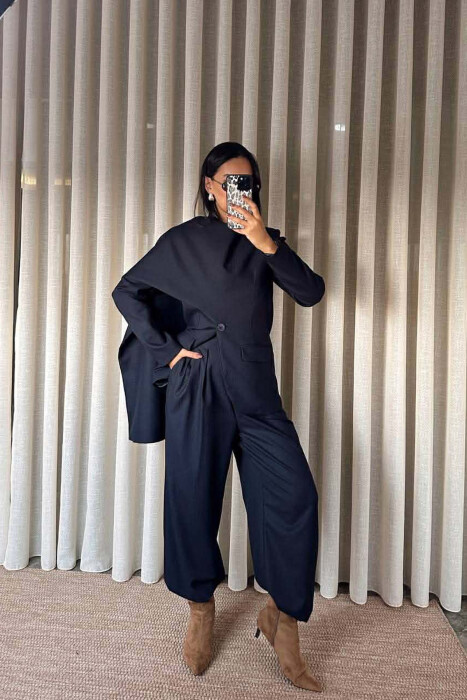 ONE COLOR SCARF DETAIL JACKET+TROUSERS WOMEN SET BLUE/BLU - 3