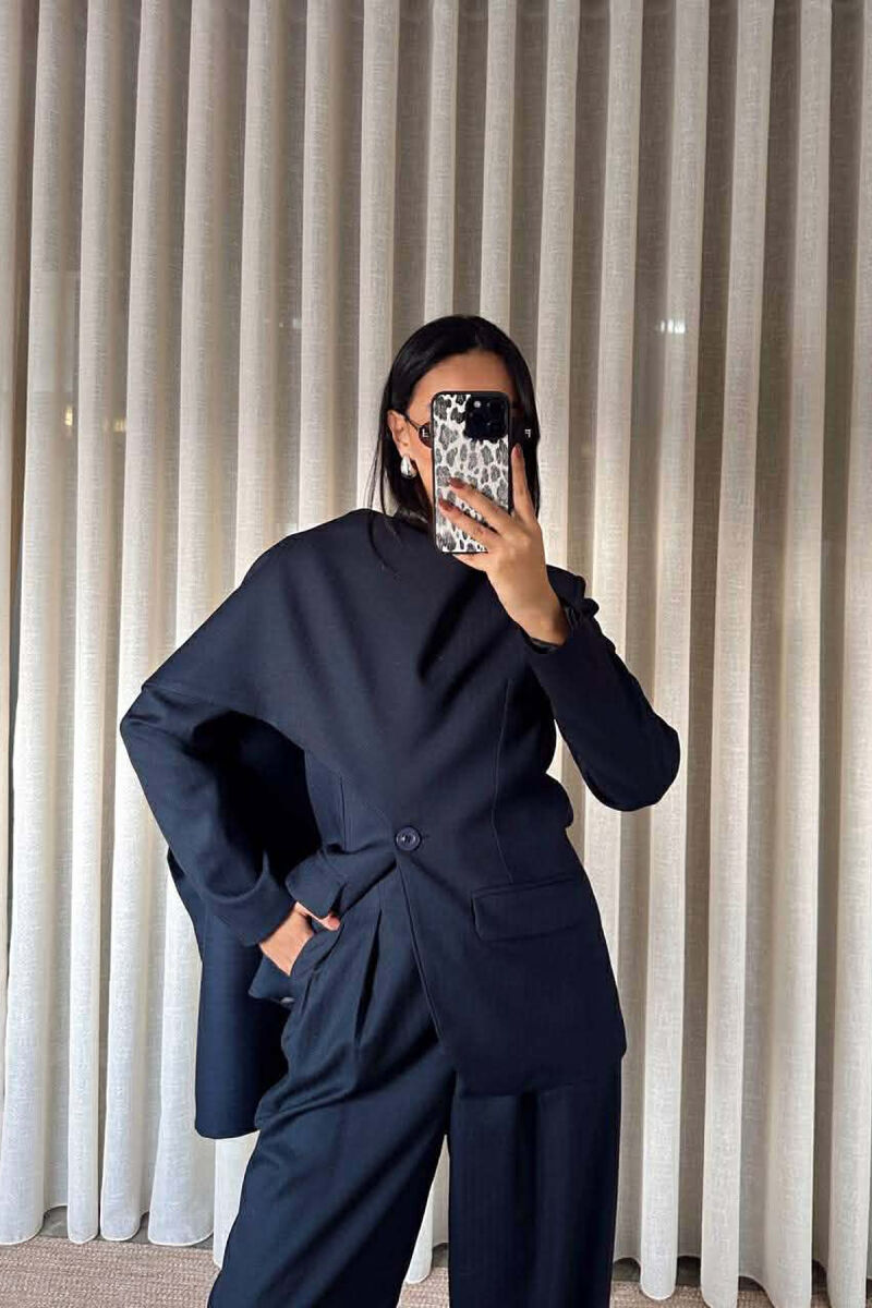 ONE COLOR SCARF DETAIL JACKET+TROUSERS WOMEN SET BLUE/BLU - 4