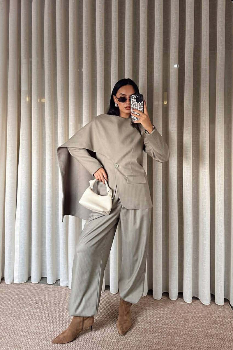 ONE COLOR SCARF DETAIL JACKET+TROUSERS WOMEN SET MINT/MENTE - 1