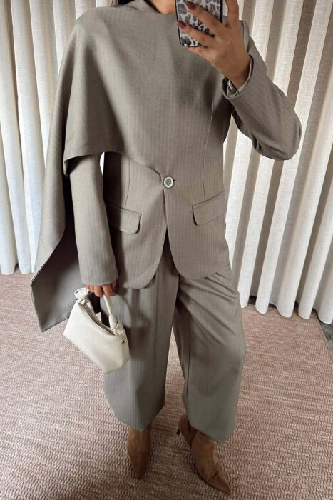 ONE COLOR SCARF DETAIL JACKET+TROUSERS WOMEN SET MINT/MENTE - 2