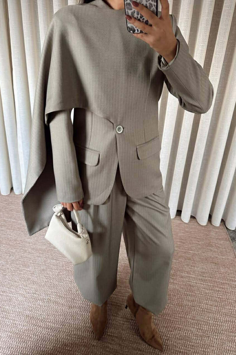 ONE COLOR SCARF DETAIL JACKET+TROUSERS WOMEN SET MINT/MENTE - 2