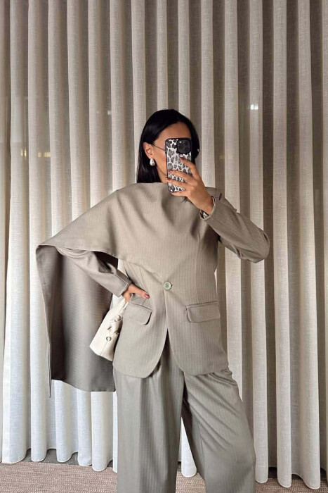 ONE COLOR SCARF DETAIL JACKET+TROUSERS WOMEN SET MINT/MENTE - 3