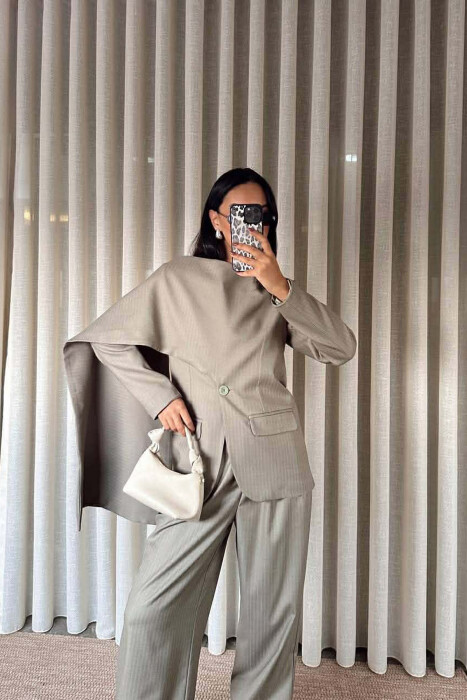 ONE COLOR SCARF DETAIL JACKET+TROUSERS WOMEN SET MINT/MENTE - 4