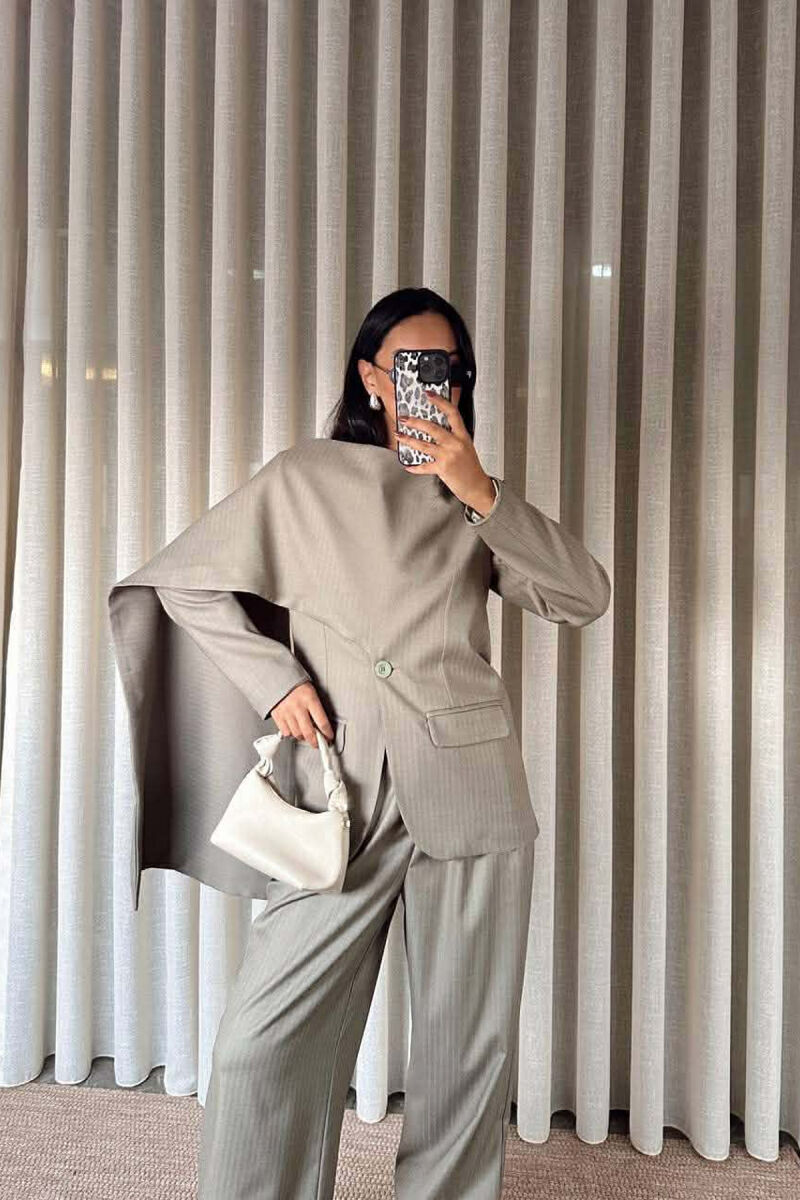 ONE COLOR SCARF DETAIL JACKET+TROUSERS WOMEN SET MINT/MENTE - 4