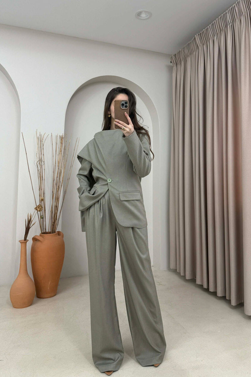 ONE COLOR SCARF DETAIL JACKET+TROUSERS WOMEN SET MINT/MENTE - 1