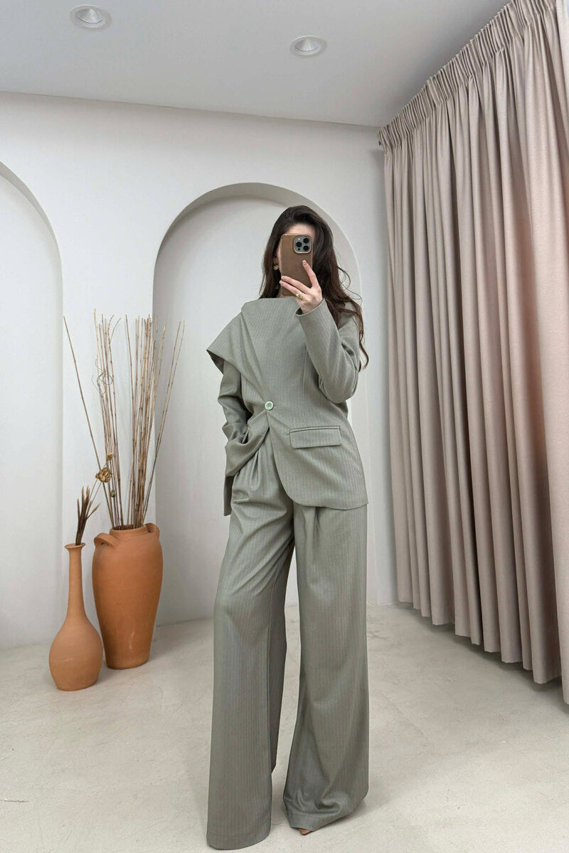 ONE COLOR SCARF DETAIL JACKET+TROUSERS WOMEN SET MINT/MENTE - 3