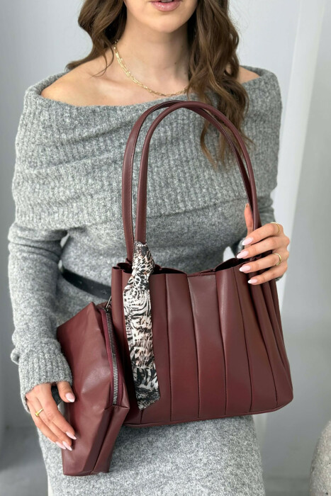ONE COLOR SCARF DETAIL WOMAN BAG BURGUNDY/VISHNJE - KLAUDIO FASHION