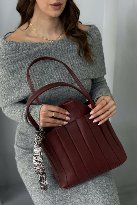 ONE COLOR SCARF DETAIL WOMAN BAG BURGUNDY/VISHNJE - 4