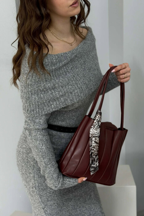 ONE COLOR SCARF DETAIL WOMAN BAG BURGUNDY/VISHNJE - 5