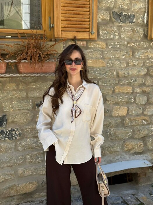 ONE COLOR SCARF DETAIL WOMAN SHIRT BEIGE/BEZHE 