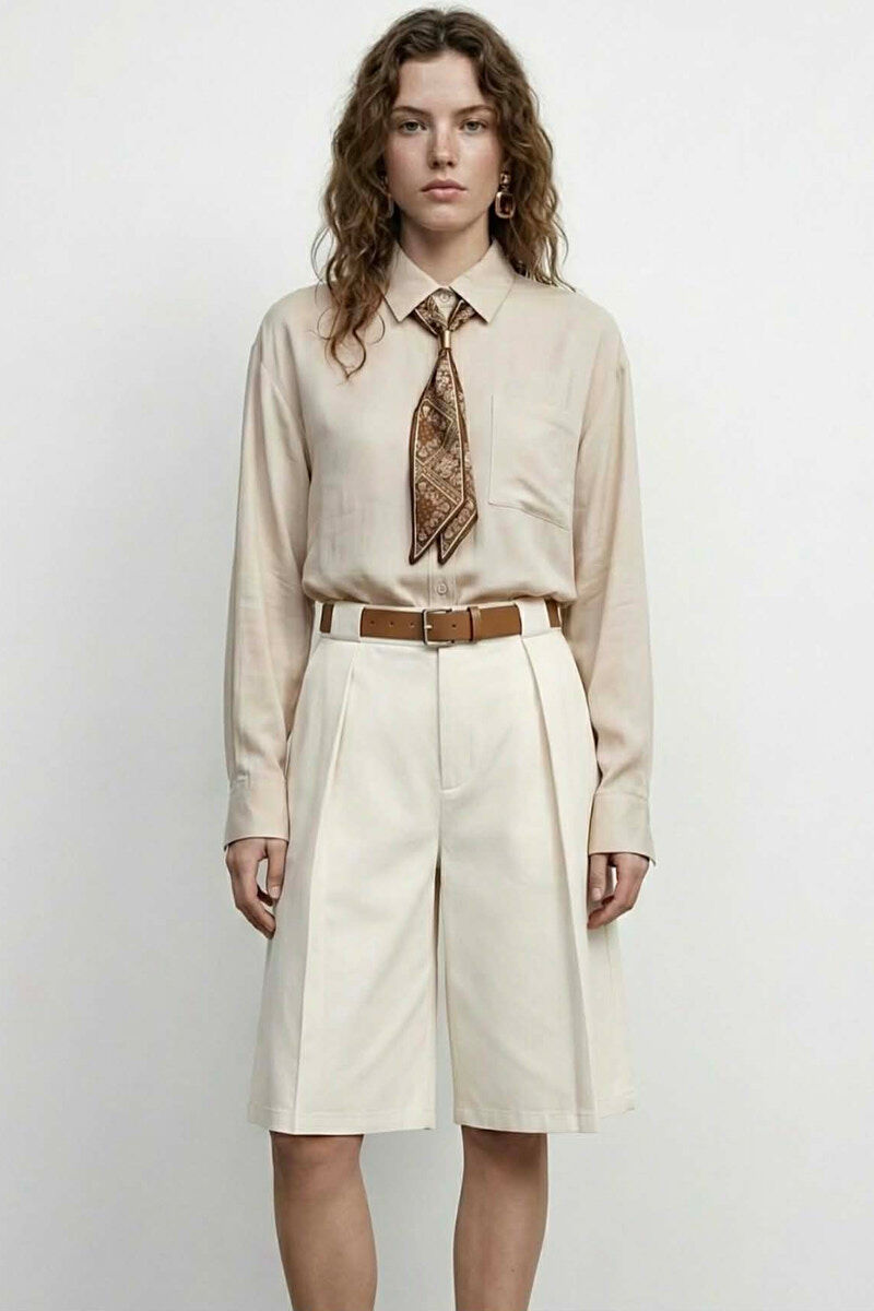 ONE COLOR SCARF DETAIL WOMAN SHIRT BEIGE/BEZHE - 10