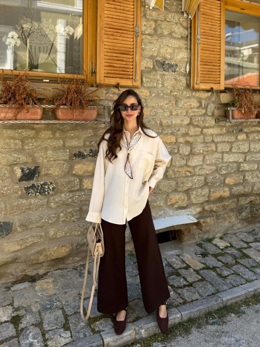 ONE COLOR SCARF DETAIL WOMAN SHIRT BEIGE/BEZHE - 2