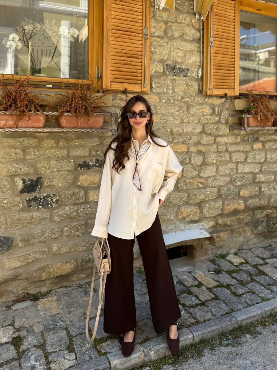 ONE COLOR SCARF DETAIL WOMAN SHIRT BEIGE/BEZHE - 2