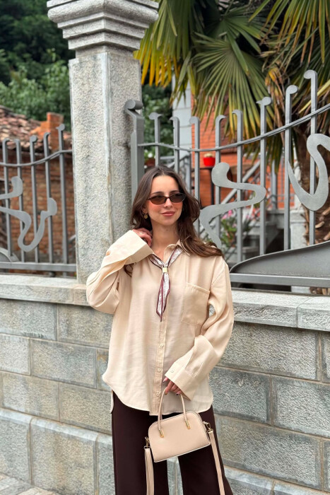 ONE COLOR SCARF DETAIL WOMAN SHIRT BEIGE/BEZHE - 3