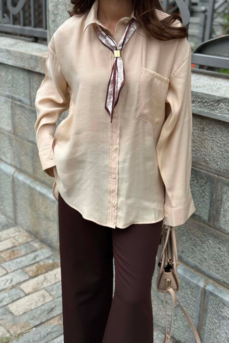 ONE COLOR SCARF DETAIL WOMAN SHIRT BEIGE/BEZHE - 9