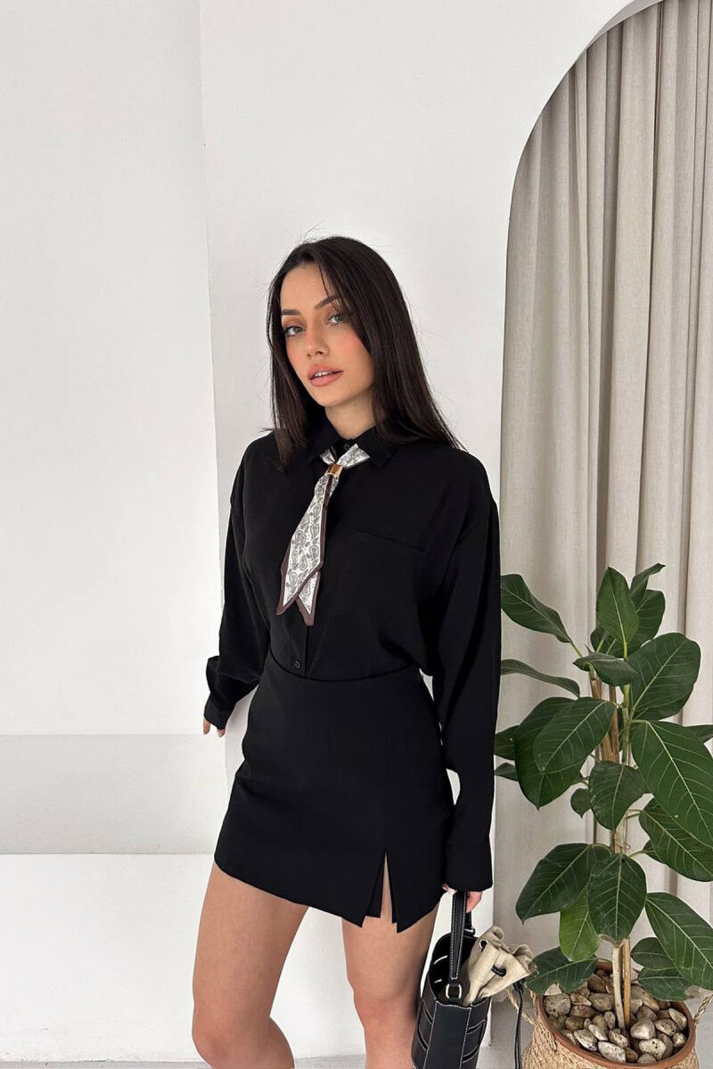 ONE COLOR SCARF DETAIL WOMAN SHIRT BLACK/ E ZEZE - 1