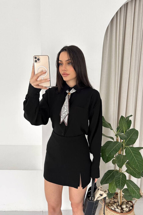 ONE COLOR SCARF DETAIL WOMAN SHIRT BLACK/ E ZEZE - 2