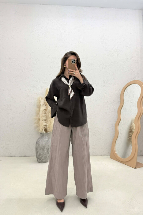 KEMISHE ME DETAJ SHALLI PER FEMRA NE NGJYRE KAFE - KLAUDIO FASHION