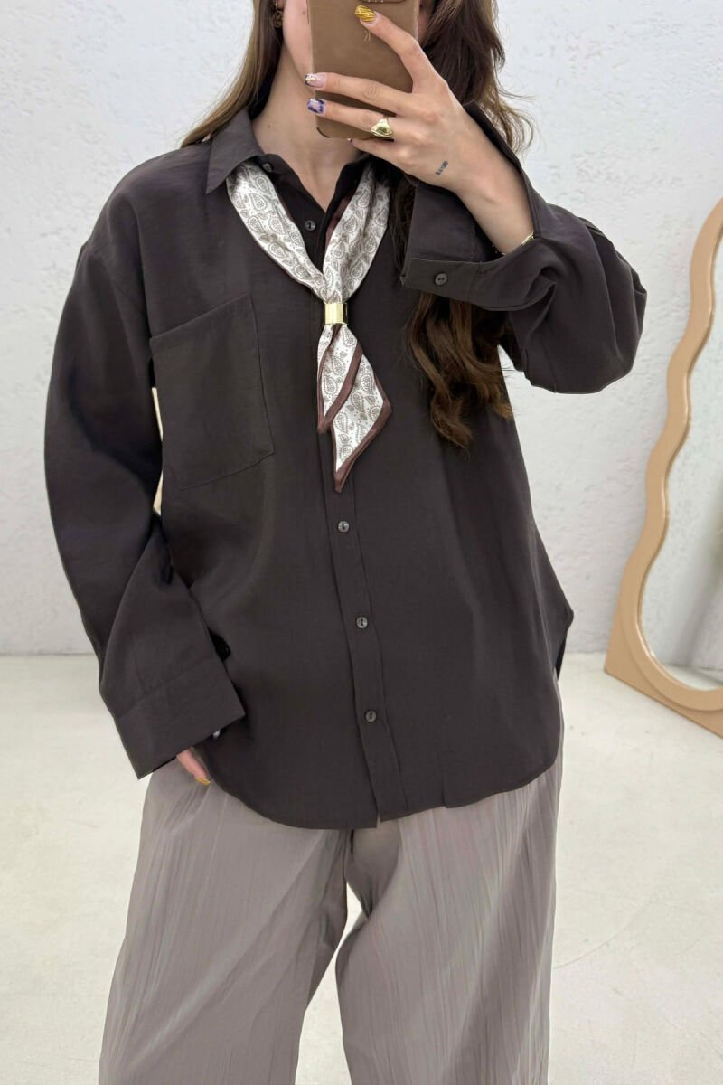 ONE COLOR SCARF DETAIL WOMAN SHIRT BROWN/KAFE - 2
