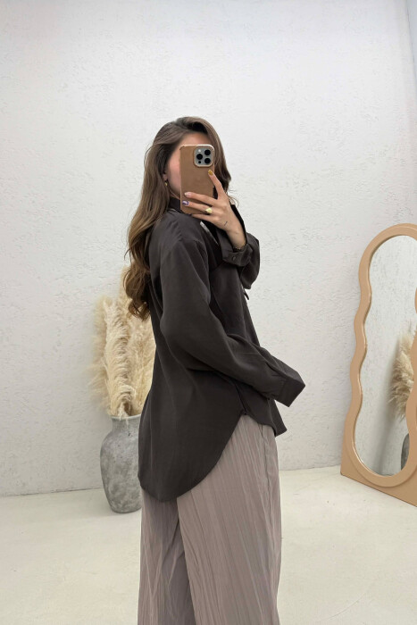 ONE COLOR SCARF DETAIL WOMAN SHIRT BROWN/KAFE - 4