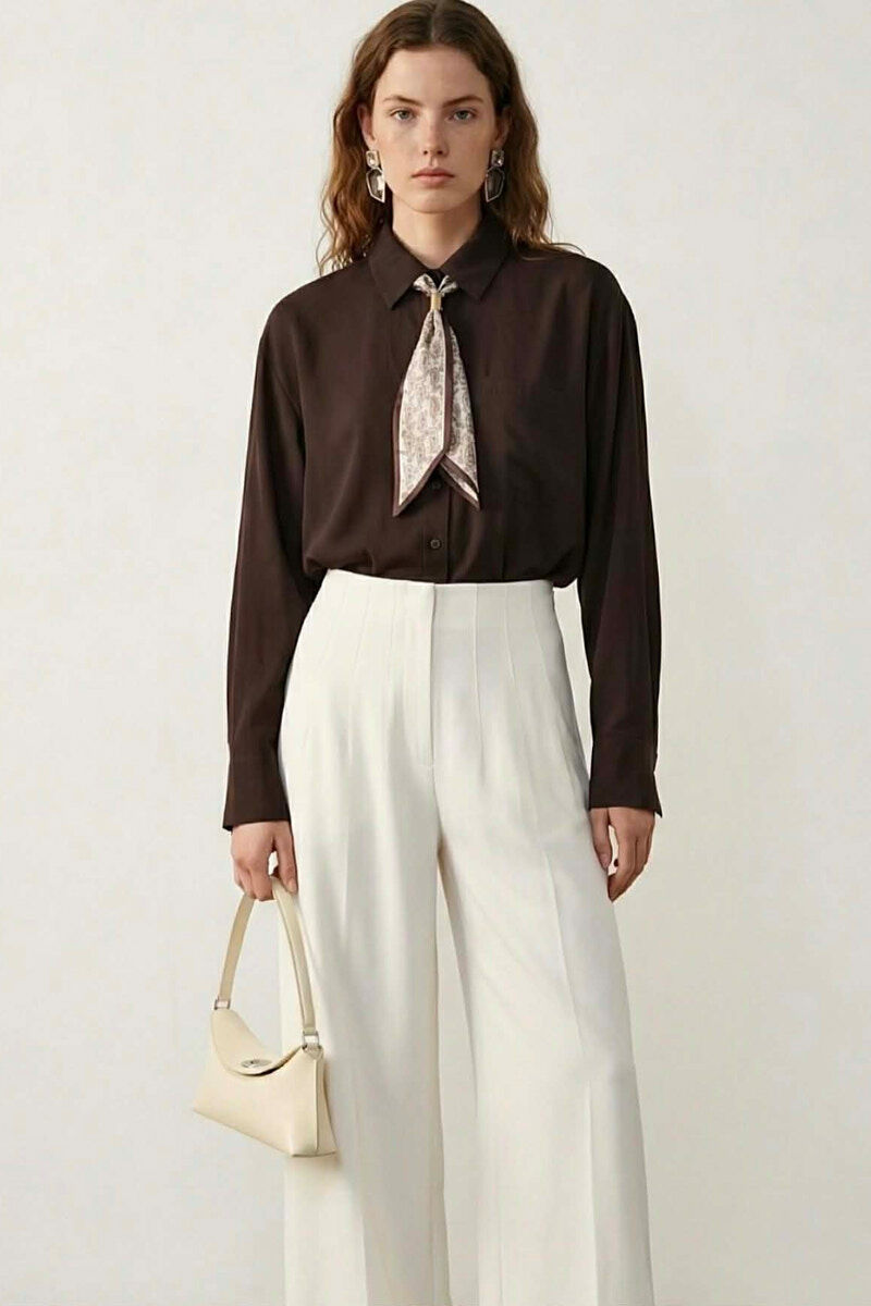 ONE COLOR SCARF DETAIL WOMAN SHIRT BROWN/KAFE - 10